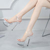 Women SandalsTransparent PVC Sandals Women Pointed Clear Crystal Cup High Heels Stilettos Sexy Platform Peep Toe Wedding Shoes