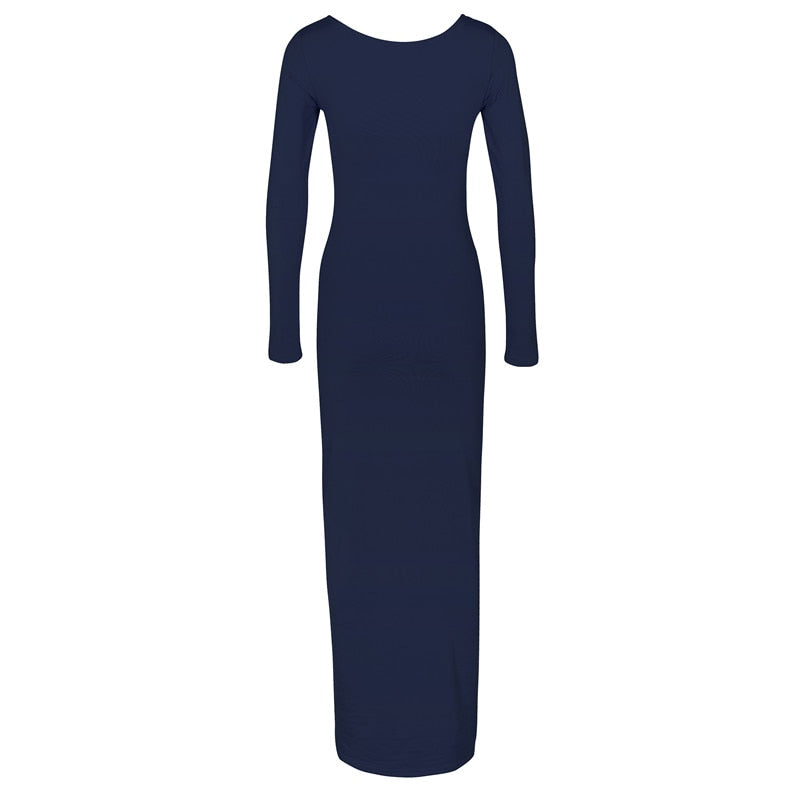 Turtleneck Long Dress Autumn Winter Muslim Elegant Office Lady Skinny Long Sleeve Bodycon Casual Dress Women Midi Clubwear