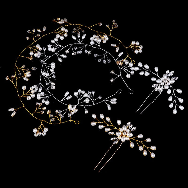 Crystal Wedding Headdress Pearl Headband Bridal Hair Accessories Headpiece Women Handmade Tiara Wedding Hair Ornaments Jewelry