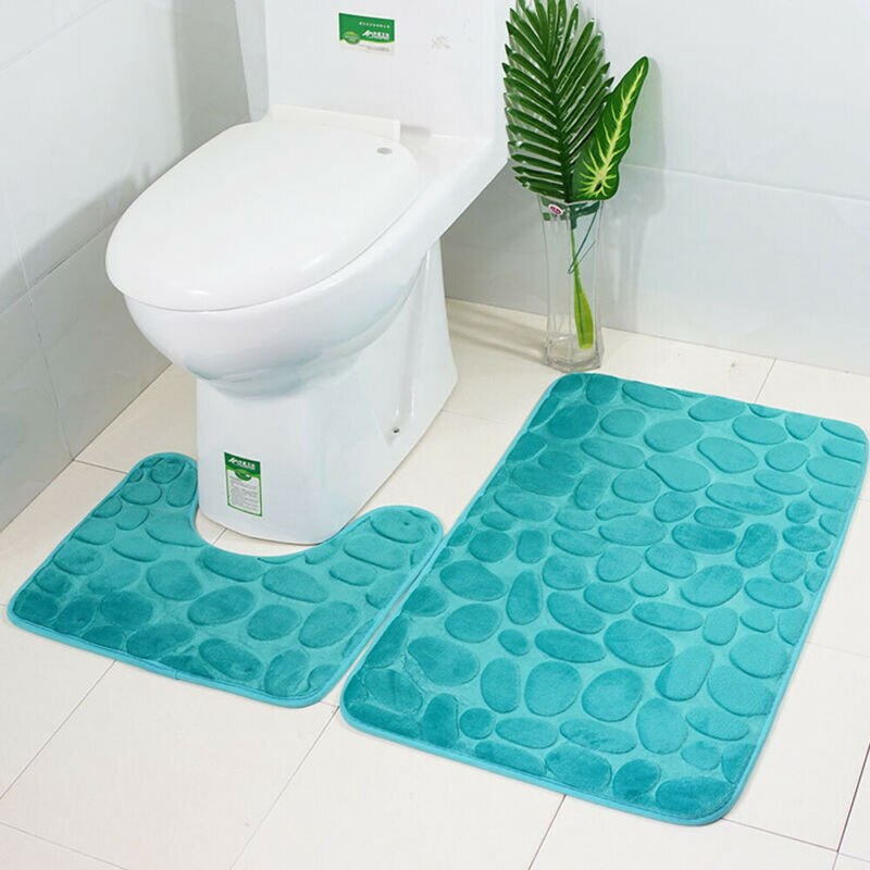 2pcs/set Funnel Cobblestone Bath Bathroom Anti-slip Carpet Mat Toilet Rug New