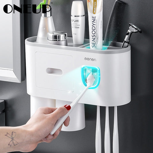 ONEUP Bathroom Accessories Sets New Toothbrush Holder Automatic Toothpaste Squeezer Wall Mount Storage Rack Bathroom Product