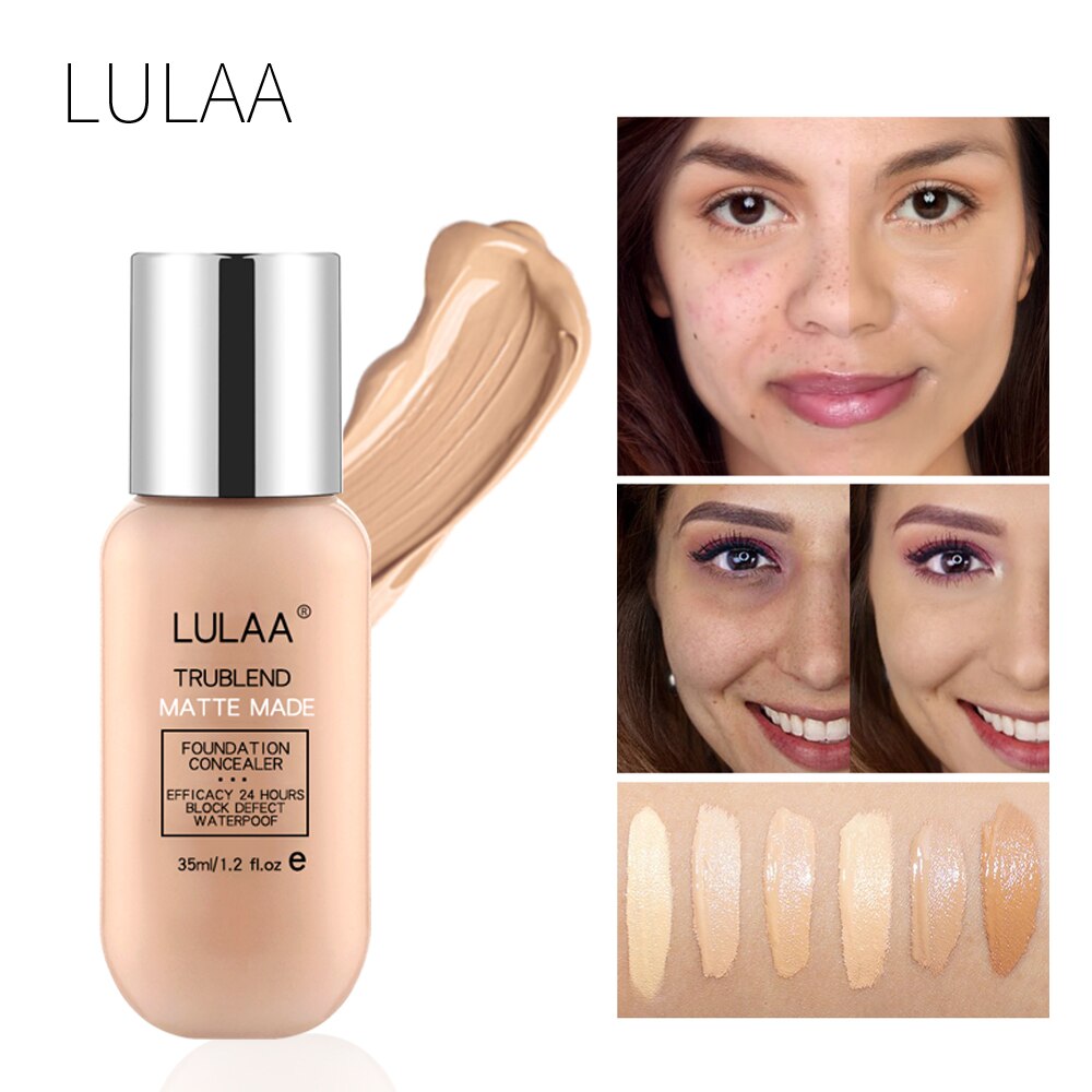 LULAA 35ml Base Makeup Foundation Long-lasting Full Coverage Face Concealer Matte Cushion Liquid Foundation Korean Cosmetic