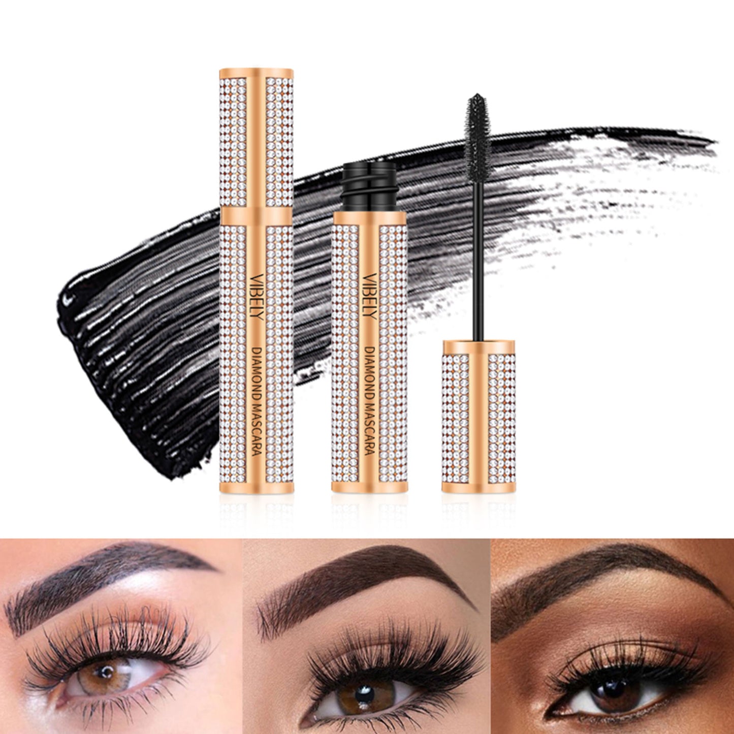 VIBELY 4D Diamond Silk Fiber Lash Mascara Waterproof Long Lasting Mascara For Eyelash Extension Black Volume Fast Dry Thick