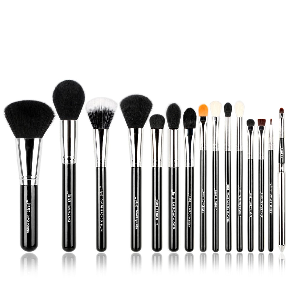 Jessup Pro 15pcs Makeup Brushes Set Black/Silver Cosmetic Make up Powder Foundation Eyeshadow Eyeliner Lip Brush Tool beauty