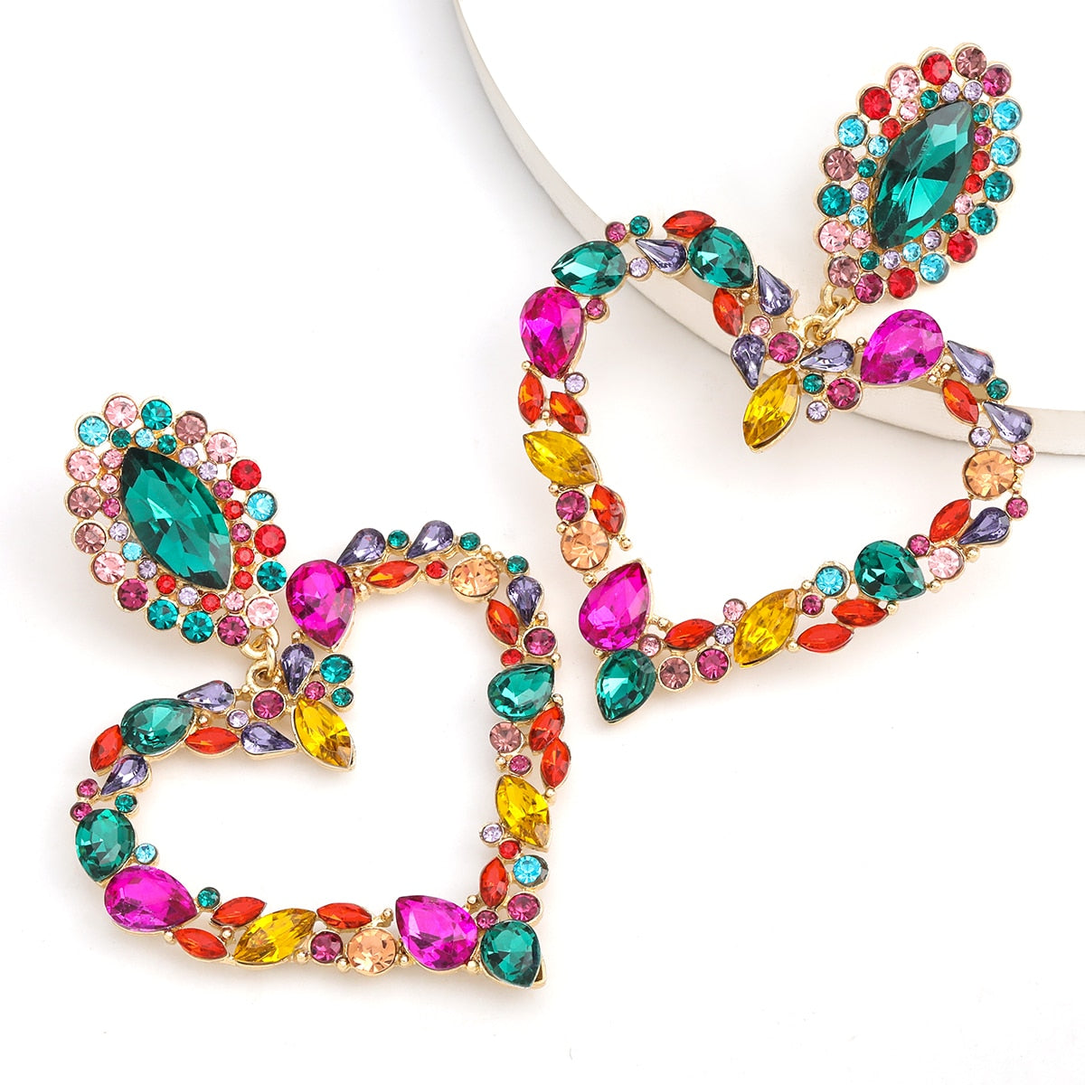 New Fashion women's Color Matching Big Rhinestone Love Heart-shaped Star Drop Earrings women's Jewelry Temperament Accessories