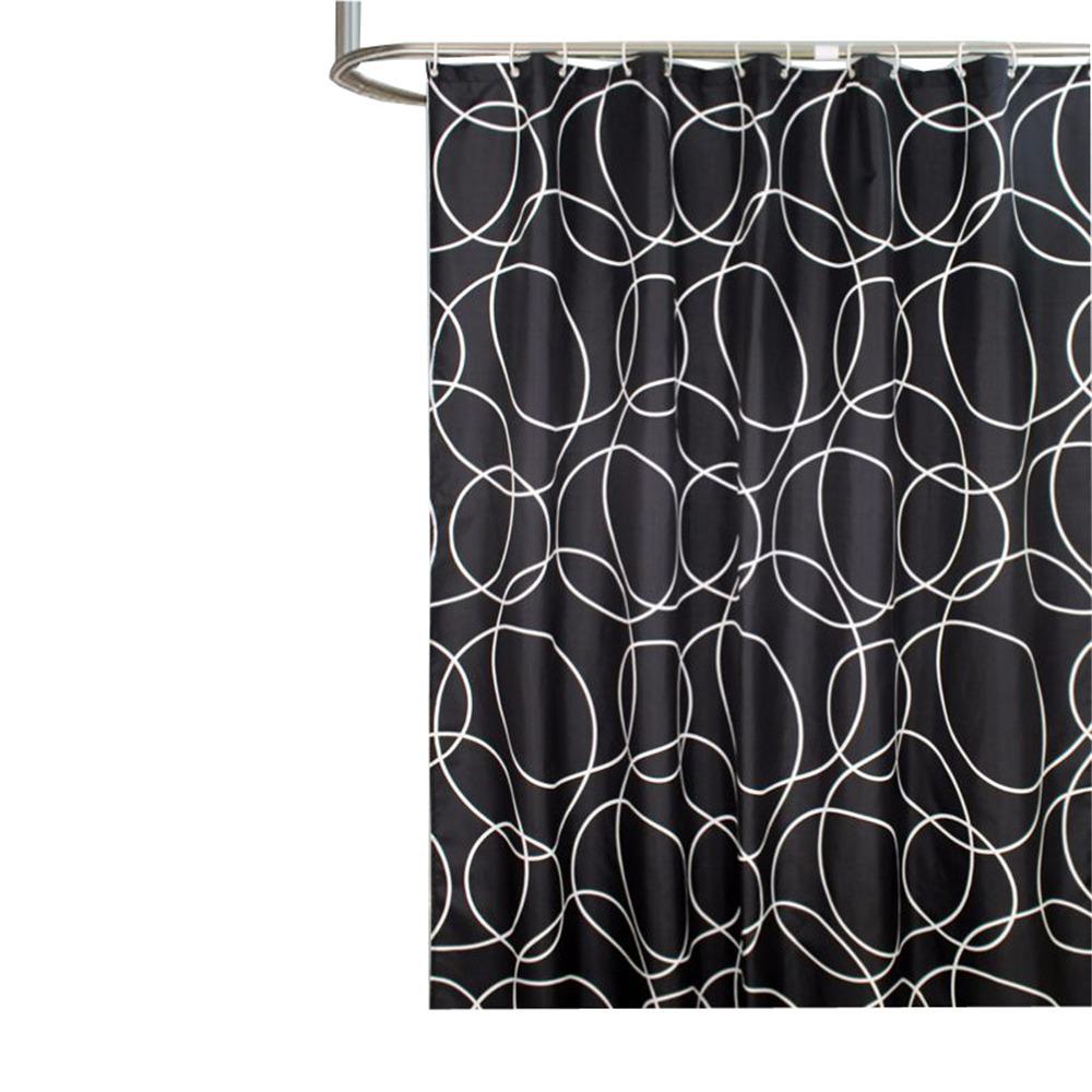 Waterproof Shower Curtain Set with 12 Hooks Black Circle Bathroom Curtains Polyester Fabric Bath Mildew Proof for Home Decor