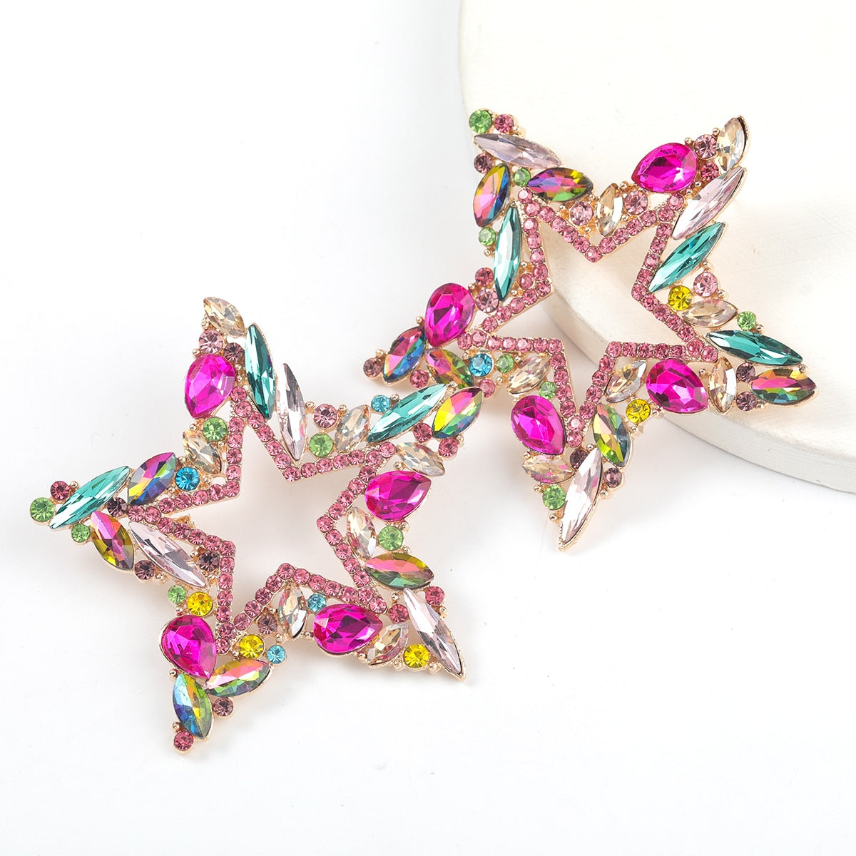 New Fashion women's Color Matching Big Rhinestone Love Heart-shaped Star Drop Earrings women's Jewelry Temperament Accessories