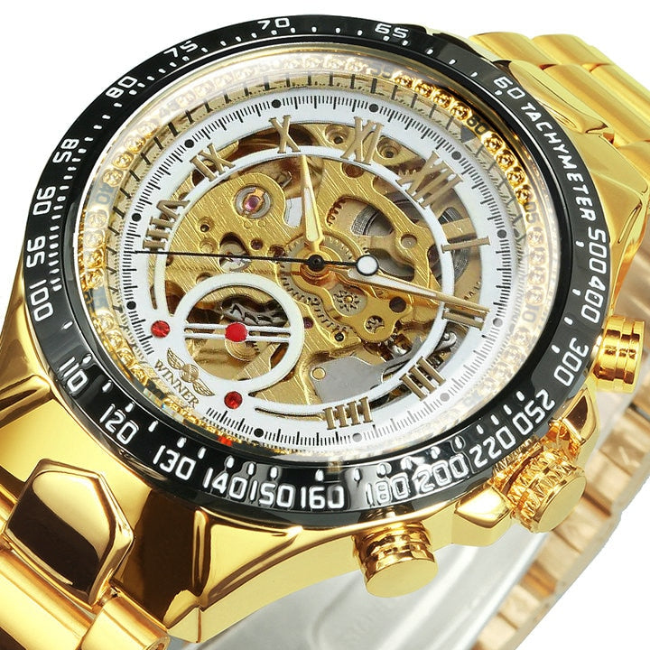 Winner Gold Skeleton Watch For Men Automatic Watches Mens 2020 Top Brand Luxury Sport Mechanical Clock Stainless Steel Relogio