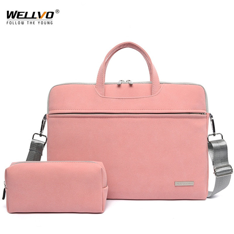 2PCS Business Laptop Briefcase Suede Office Macbook Handbag 13 14 15.6 inch Computer Bag Crossbody Notebook Travel Bags XA65C