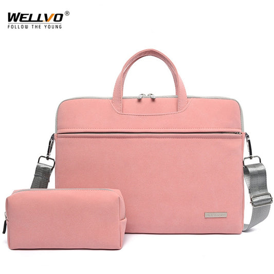 2PCS Business Laptop Briefcase Suede Office Macbook Handbag 13 14 15.6 inch Computer Bag Crossbody Notebook Travel Bags XA65C