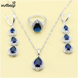 XUTAAYI Top Quality Silver Jewelry Sets Blue Created Sapphired Flawless Necklace/Rings/Earrings/Bracelet For women