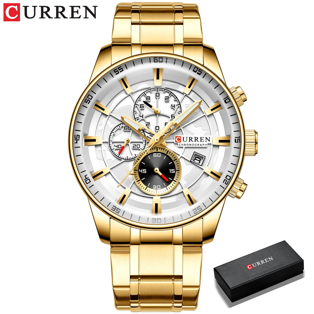 Mens Watches CURREN New Fashion Stainless Steel Top Brand Luxury Casual Chronograph Quartz Wristwatch for Male