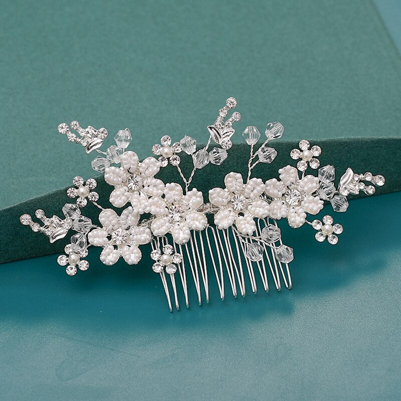 Bride Hair Combs Hair Accessories Wedding  parties Bridal Headpiece Silver Color Handmade Crystal Pearl Wedding Ornaments Hair Jewelry