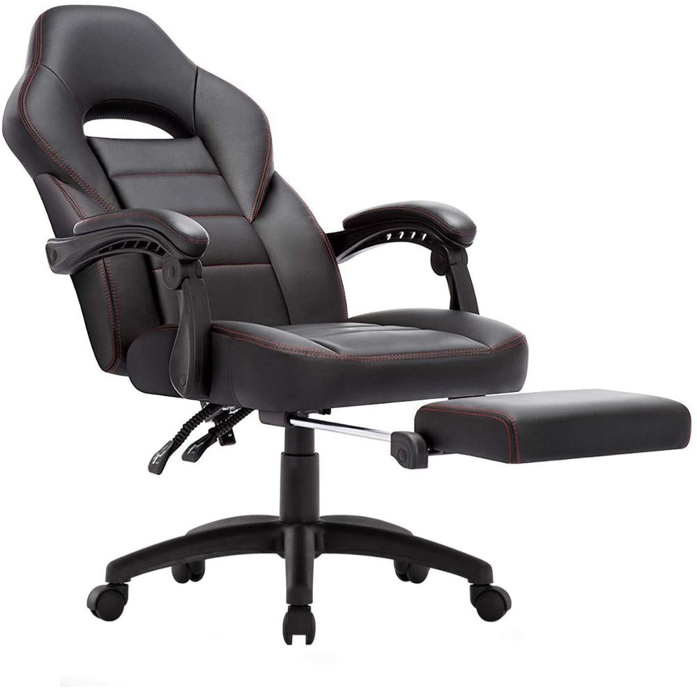 High Back Leather Office Gaming Chair Black, Reclining Ergonomic Executive Office Chairs with Extendable Footrest and Arms