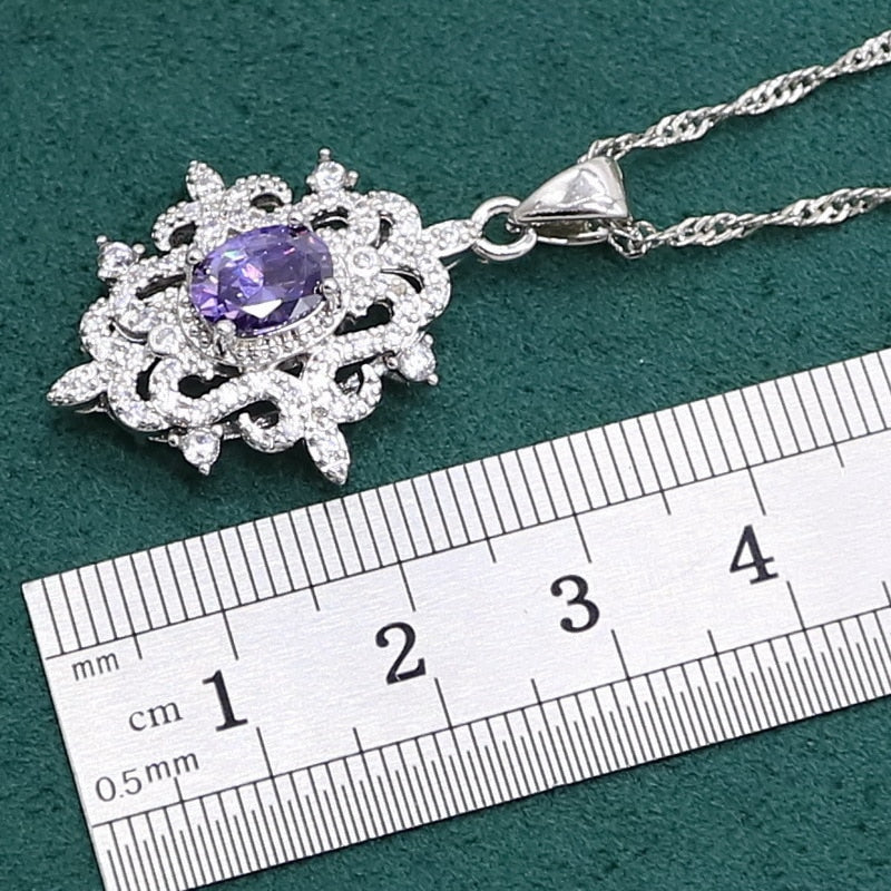 Purple Amethyst 925 Sterling Silver Jewelry set for Women Bracelet Earrings Necklace pendant Ring