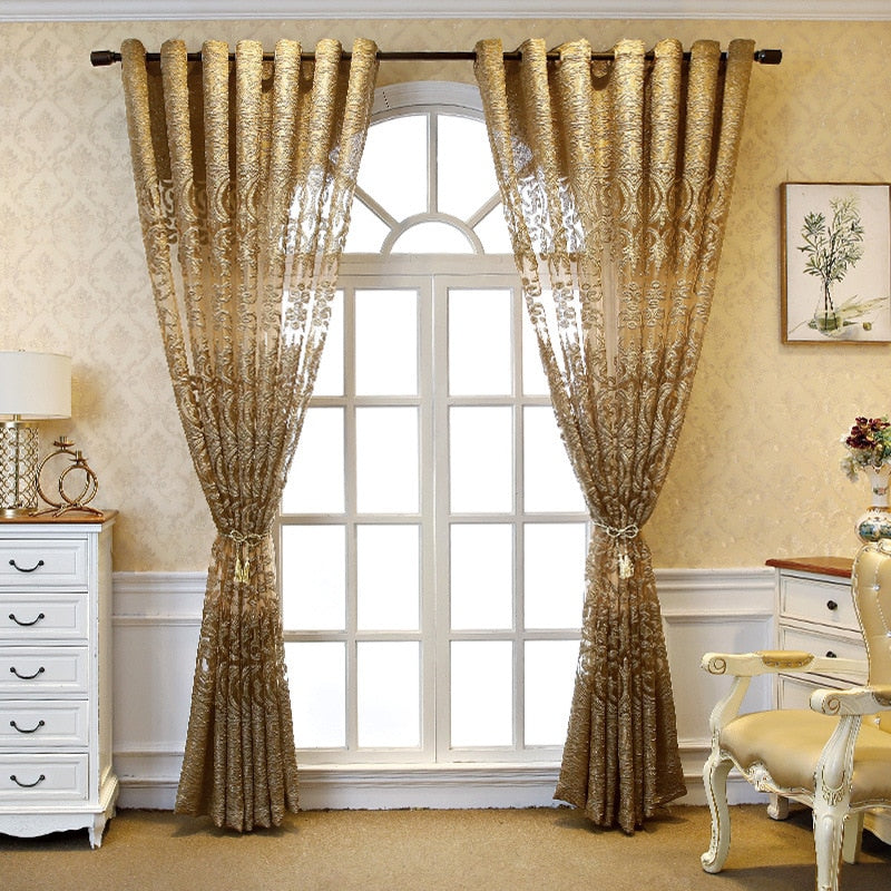 High-end Luxurious European Style Embroidered Curtains for Living Room Bedroom Balcony Villa Palace Golden Shade Curtains