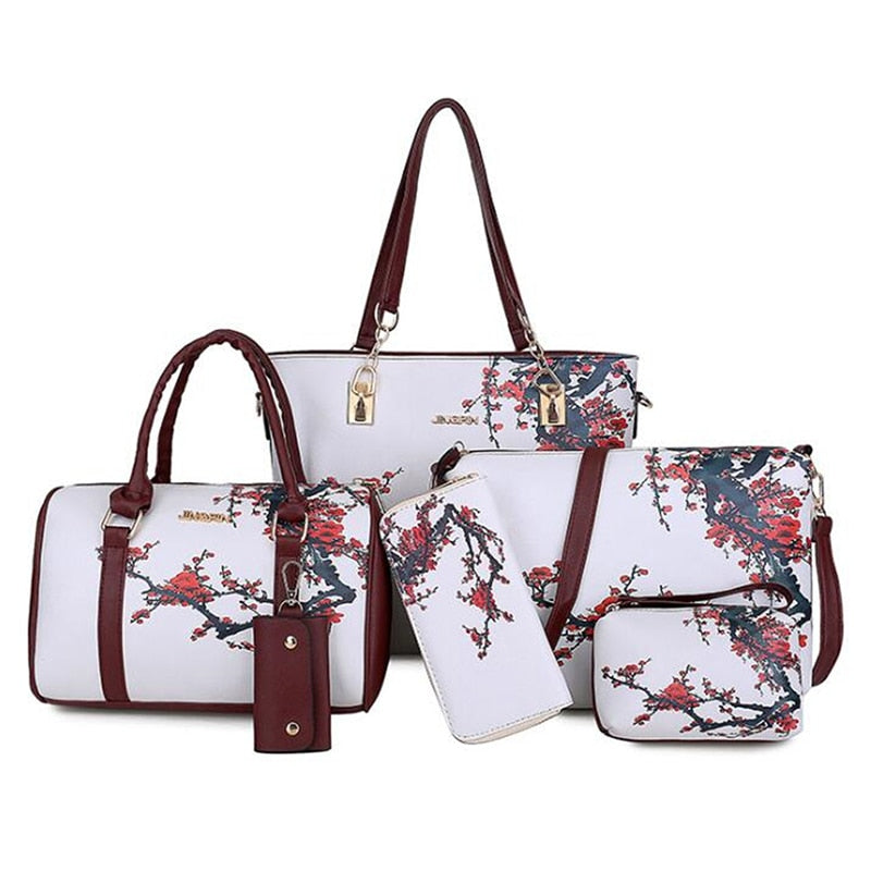 Floral Print Women Handbags Shoulder Bags Set Female Practical Composite Bag 6-Piece Set Designer Brand Bolsa