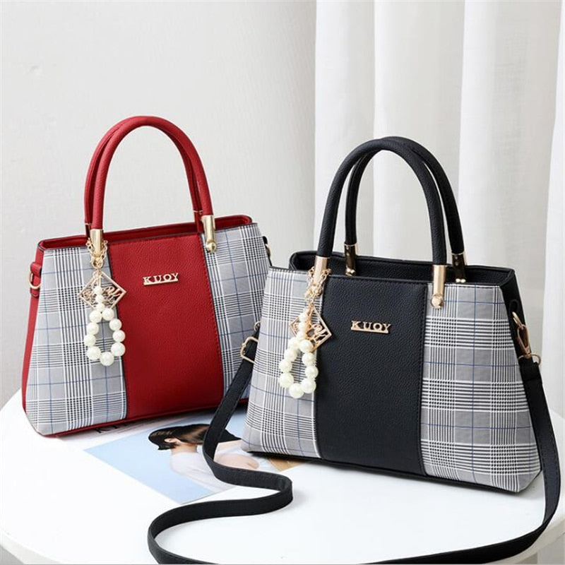 PU Leather Large Capacity Woman Handbag Grid Shoulder Bag Fashion Casual Luxury Designer Patchwork Crossbody Pack