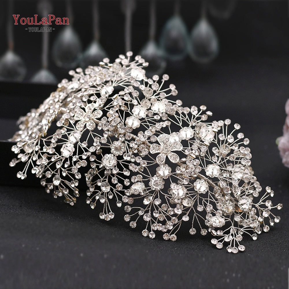 TOPQUEEN HP240 Golden Wedding Hair Jewelry Luxury Crystal Hair Ornaments Rhinestone Wedding Crown Woman Tiara Pageant Crown