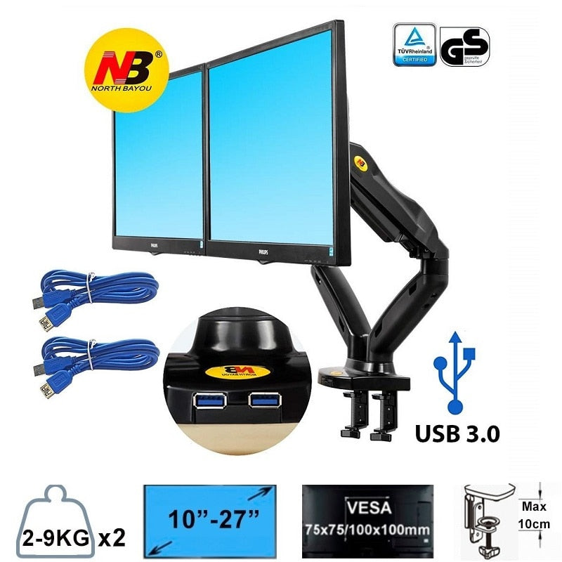 NB North Bayou F160 Full Motion Dual Arms Two Computer Monitor Desk Mount Stand for 17"-30" Swivel LCD Monitor Arm Support 2-9KG