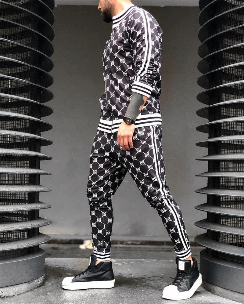 2022 New gyms Men's Sets 2 Pieces Sets Tracksuit Men's Jackets+Pants suit Sportwear Gentlemen Plaid Mens Sports Suit men Clothes