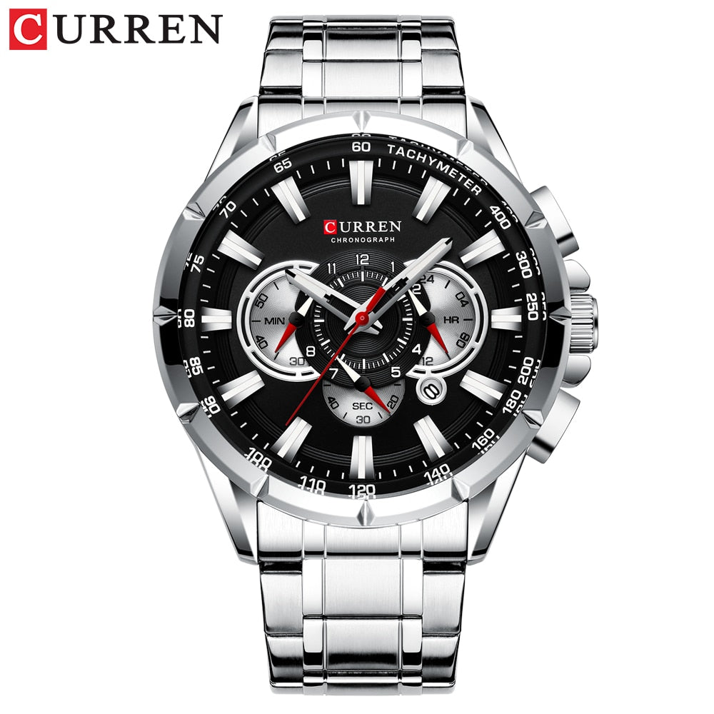 CURREN Luxury Casual Mens Watches Quartz Sports Chronograph Wristwatch Male Stainless Steel Luminous hands Clock