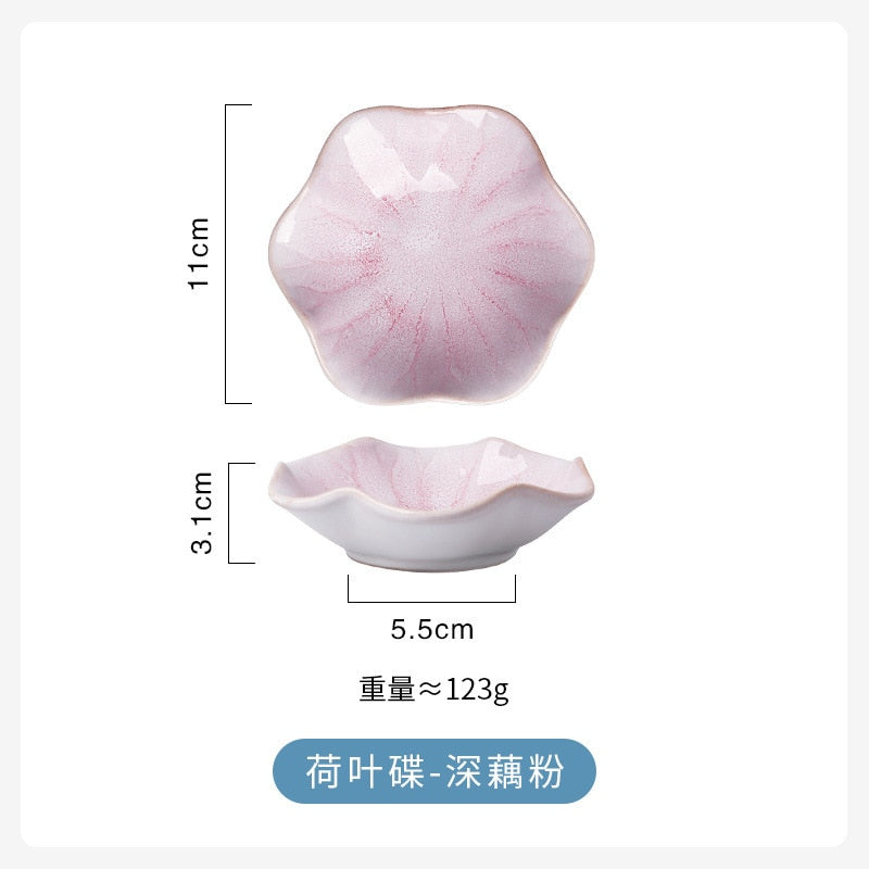 11CM Lotus Ceramic Plate Porcelain Kiln Glazed Flower Shape Sauce Dish Japan Style Pickle Dip Serving Dishes