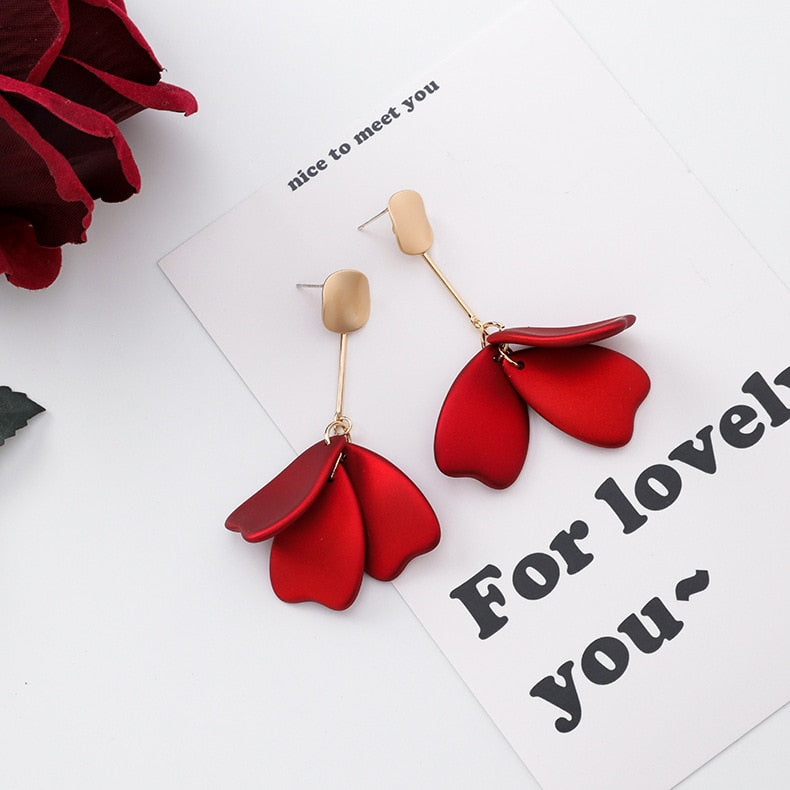 XIYANIKE 2019 New Arrival Vintage Women Dangle Earrings Sexy Rose Petal Long Tassel Earrings Female Korean Jewelry Red Earrings