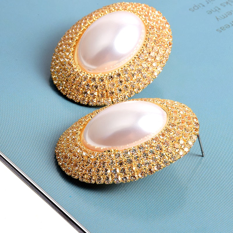 New Arrival Luxury Pearl Crystals Round Drop Earrings High-Quality Fashion Rhinestone Earring Jewelry Accessories For Women