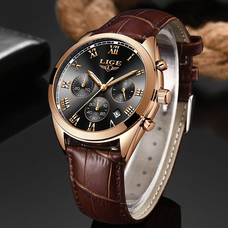 Mens Watches LIGE Top Brand Luxury Men's Fashion Business Waterproof Quartz Watch For Men Casual Leather Watch Relogio Masculino