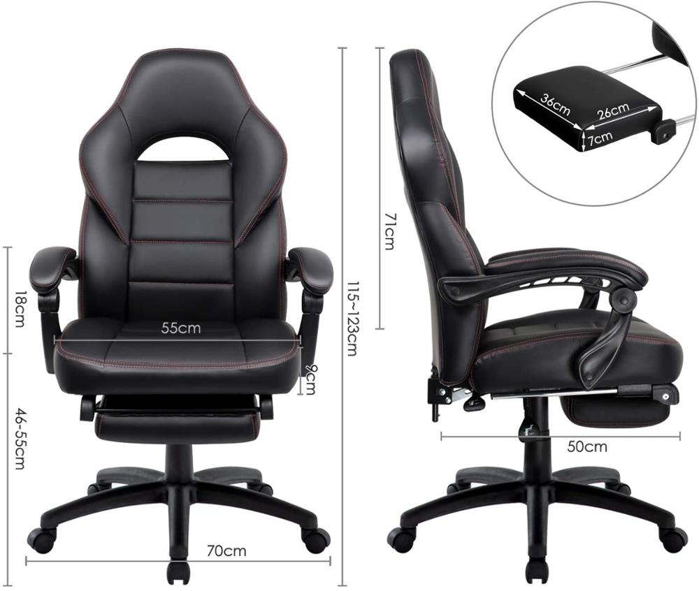 High Back Leather Office Gaming Chair Black, Reclining Ergonomic Executive Office Chairs with Extendable Footrest and Arms