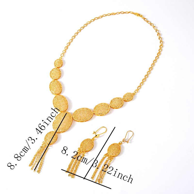 Arabic Dubai Jewelry Set for Women Summer Cooper Earrings Ethiopian African Chain Gold Color Necklace Wedding Bridal Gift