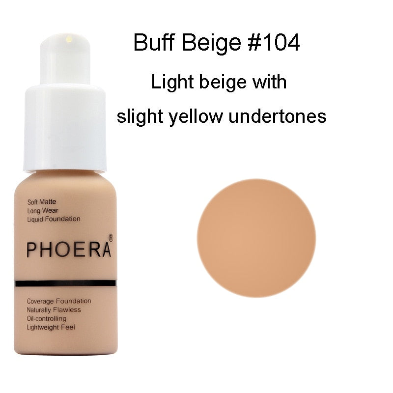 PHOERA 10Colors Soft Matte Full Coverage Liquid Foundation Concealer Longlasting Face Foundation Moisturizer Face Liquid Foundat