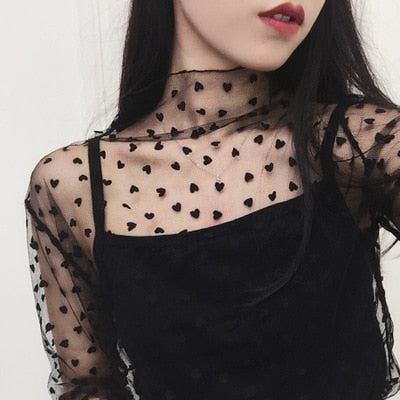 Fashion Black Sexy Women Long Sleeve See Through Mesh Sheer Party Clubwear Night Shirt Tops 2019 shirts t shirt Lace