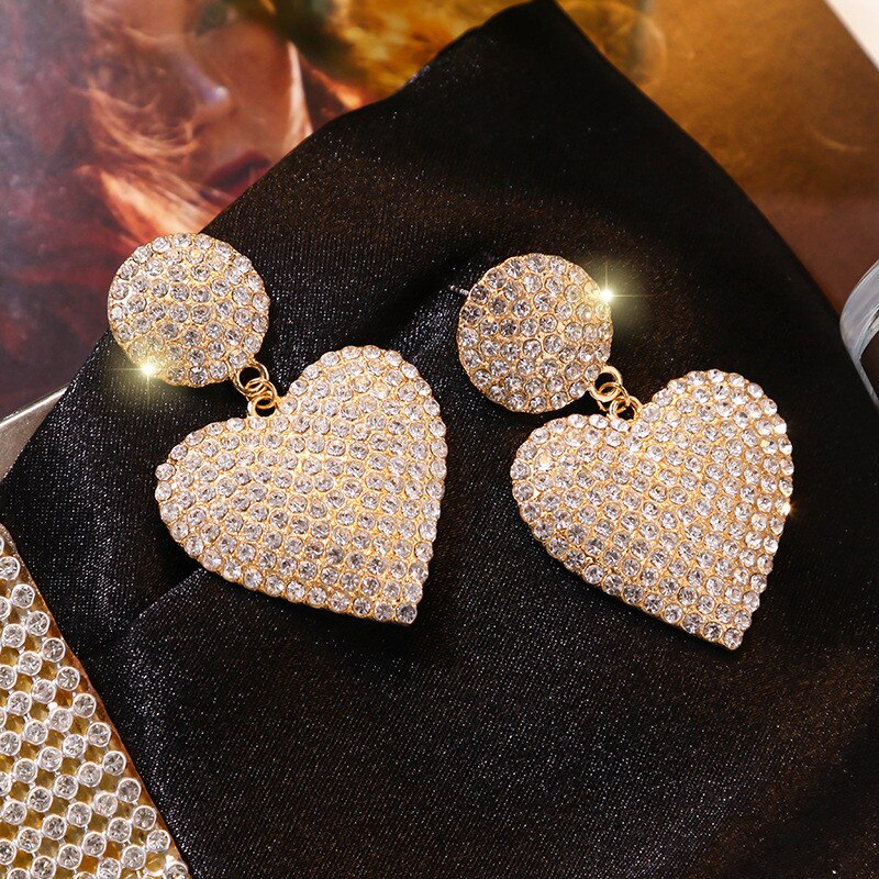 2020 New Fashion Earrings for Women Luxury Full Rhinestone Heart Earrings Jewelry