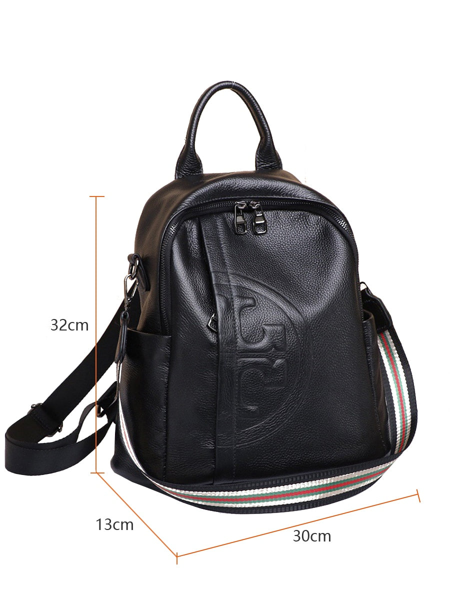 Ladies Travel Leather Backpack Real Cowhide Backpack Women's Bag Solid Color High Quality Black Leather Bag Student Schoolbag