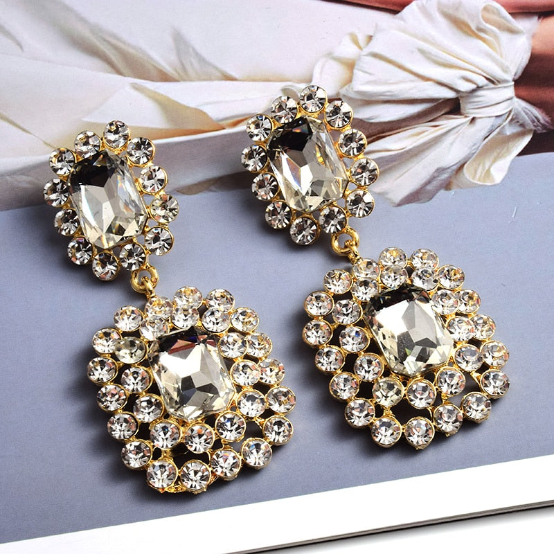 New Luxury Crystals earring High-quality Stone geometric Long Drop Earrings Fashion Trend Jewelry Accessories For Women