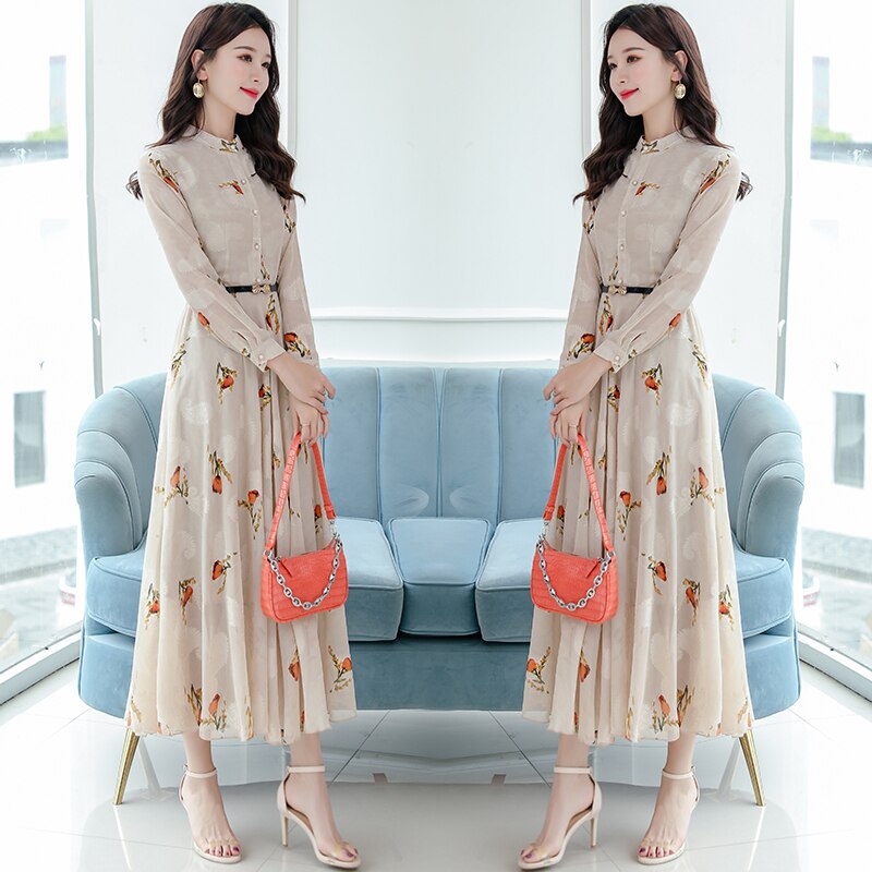 3XL Plus Size Vintage Chiffon Black Casual Midi Dress 2021 Autumn Winter Elegant Women Boho Maxi Dress Party Long Sleeve Vestido