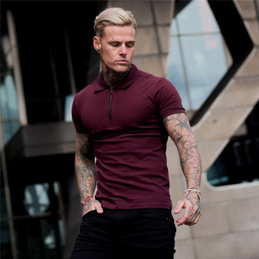 Mens Summer Solid Polo Shirt Short Sleeve Slim Fit Polos Fashion Streetwear Tops Men Cotton Fitness Sports Casual Golf Shirts