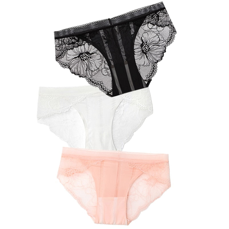 3pcs Sexy Lace Panties For Women Underwear Fashion Panty Lingerie Breathable Hollow Out Briefs Low-Rise Panties Female Underwear