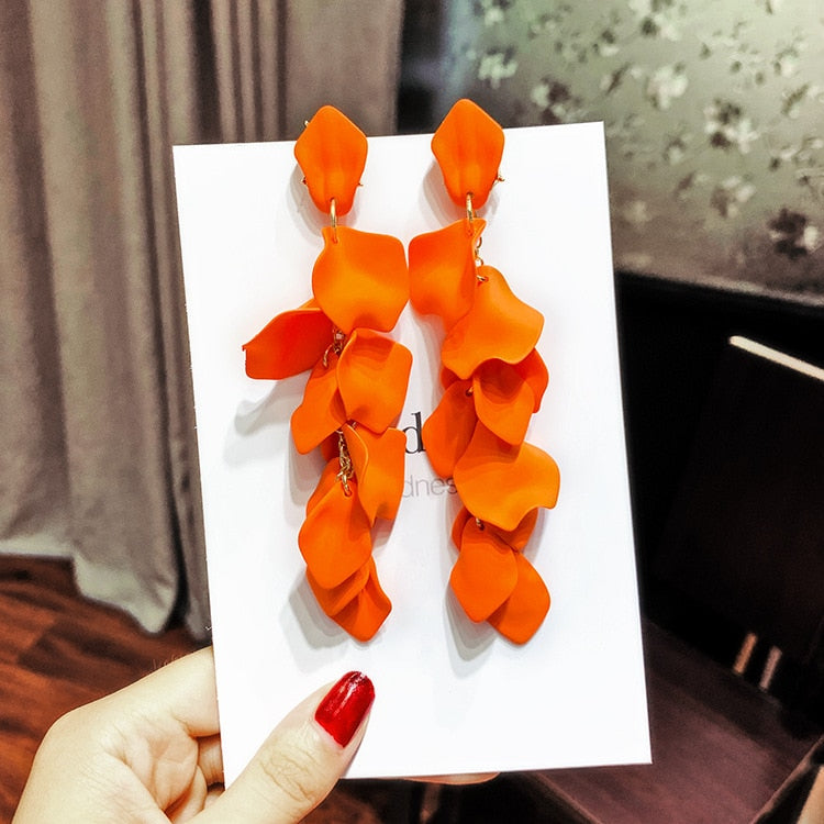 XIYANIKE 2019 New Arrival Vintage Women Dangle Earrings Sexy Rose Petal Long Tassel Earrings Female Korean Jewelry Red Earrings