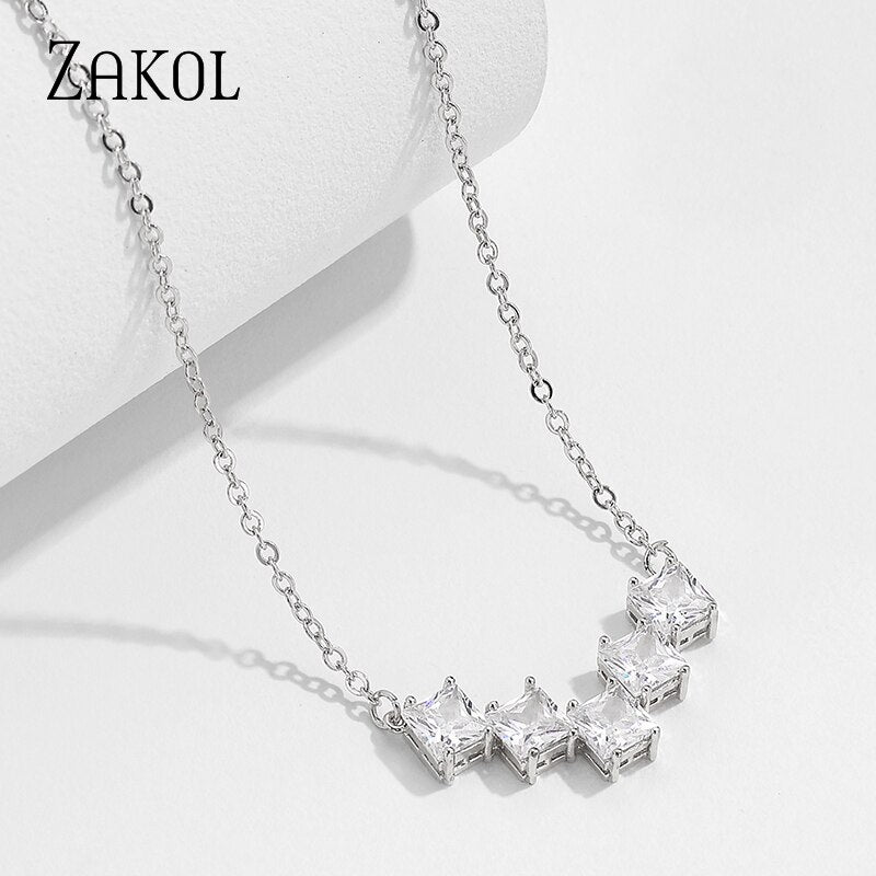 ZAKOL Brand Design Unique Water Drop Zirconia Crystal Pendant Necklaces for Elegant Women Fashion Bridal Jewelry FSNP2110