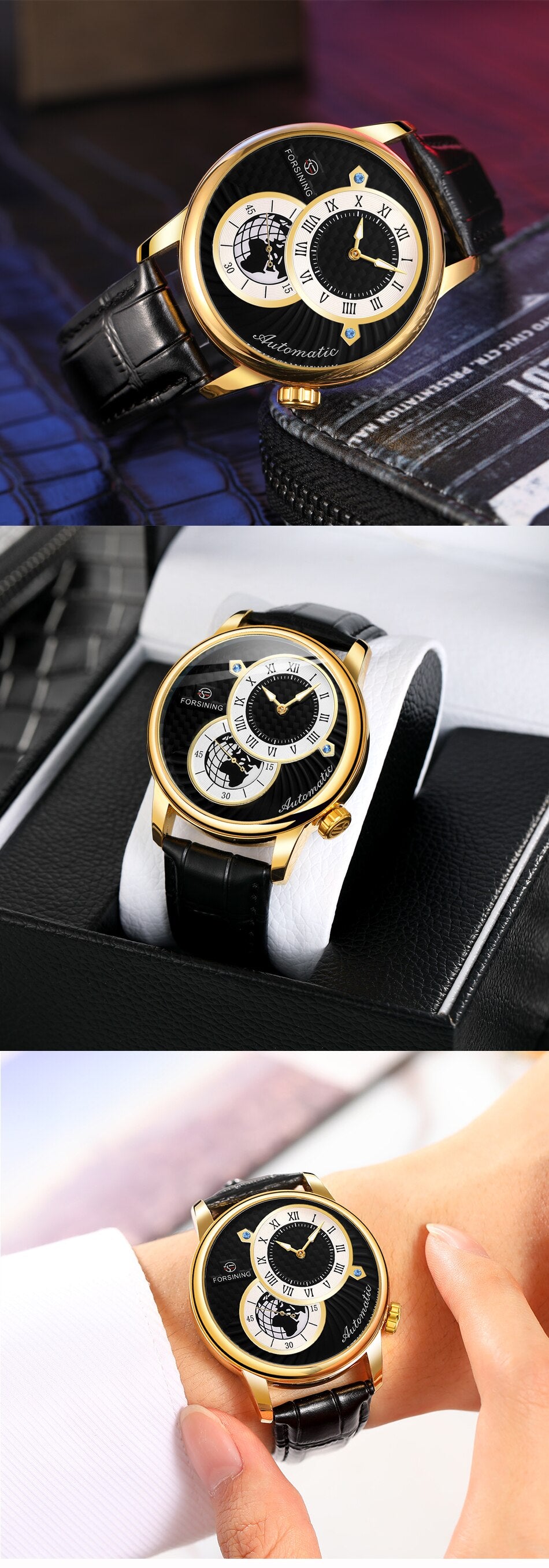 New FORSINING FSG8201 Men's Watch Waterproof Mechanical Mens Watches Leather Belt Luxury Business Automatic Watch Men Wristwatch