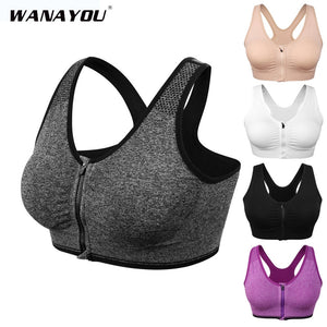 WANAYOU Women Zipper Push Up Sports Bras, Padded Wirefree Shockproof Gym Fitness Bras, Athletic Running Yoga Vest Sport Tops