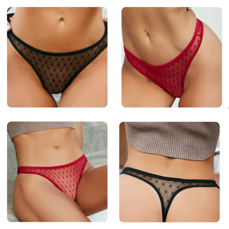 3PCS/Set Sexy Panties Women G-String Thong Lace Underwear Pantys Low-Waist Female Underpants Mesh Perspective Briefs Lingerie