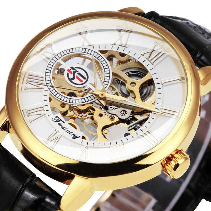 Mechanical Man Gold Watch Mens Watches Top Brand Luxury 2021 WINNER Clock Male Skeleton Leather Forsining 3d Hollow Engraving