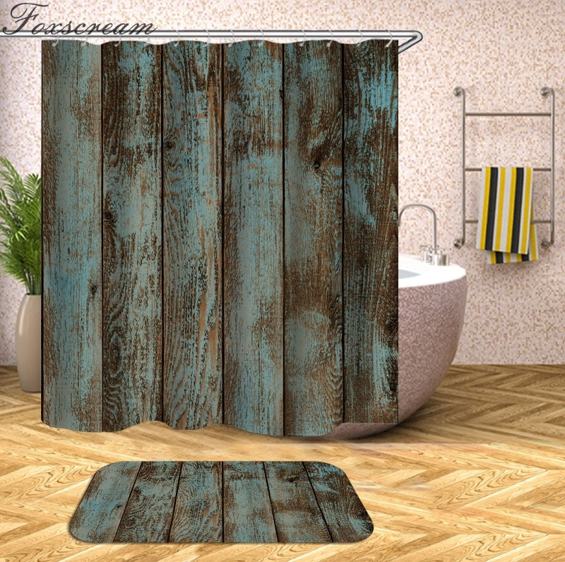 wooden 3D Shower Curtains Waterproof fabric shower curtains with hooks bathroom curtain funny bath curtain or mat