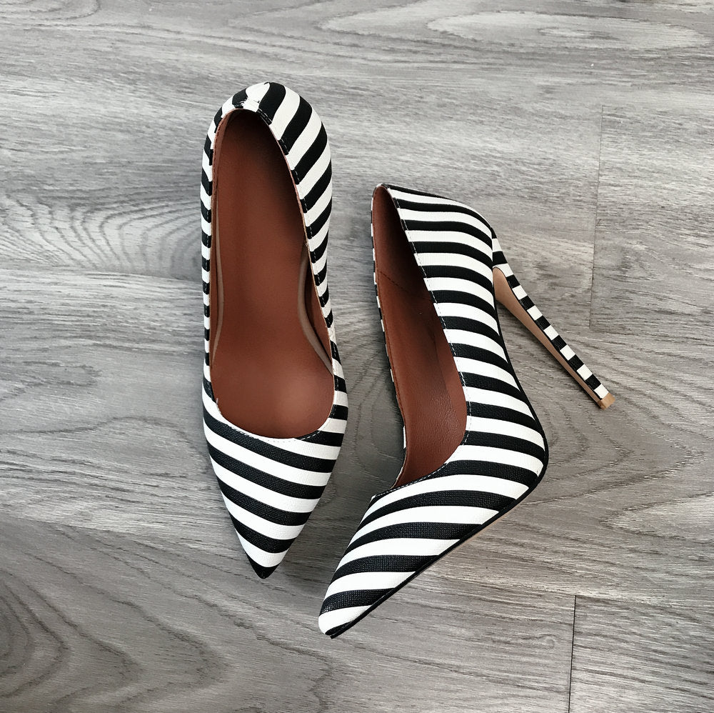 2020 Women's High Heels 12cm Stilettos Pointed Toe Shoes Party Pumps Black White Zebra Pattern Lady Shoes Plus Size 34-43