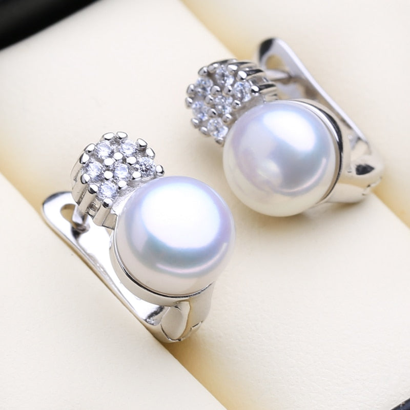 FENASY 925 Sterling Silver Pendant Necklace Natural Pearl Jewelry Sets For Women Classic Stud Earrings Fashion Party Rings