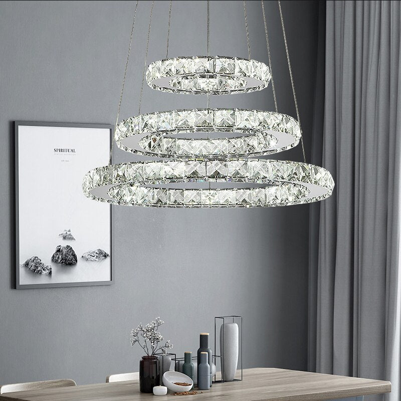 Modern LED Chandelier Crystal Ring Chandeliers Indoor Lighting Lustre Loft Light For Living Room Bedroom Kitchen Fixture Lights